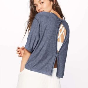 LULULEMON 6 Intended Short Sleeve Heathered Dark Cobalt Heathered top exercise